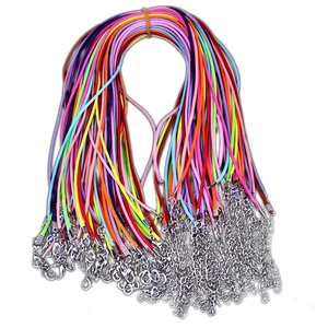 Colorful wax cord necklace ropes with metal lobster clasps and extension chains set