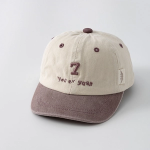 Kids baseball cap in beige and purple with BOSTON style letter embroidery on front
