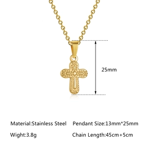 Strukturierte Gold-Kreuzkette aus Edelstahl mit 13x25mm Anhänger und 45cm langer Kette