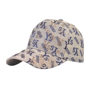 Beige and blue plaid baseball cap with YS rhinestone embroidery and fashion patterns