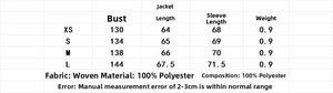Detailed sizing chart for women's wool-blend oversized street style jacket