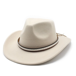 Classic beige felt cowboy hat with vintage silver star studs on a brown leather band