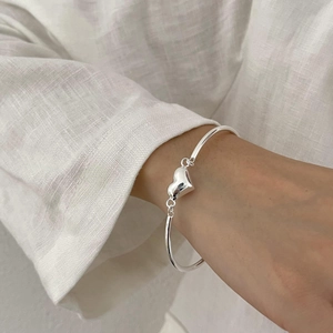 925 Sterling Silver Heart Pendant Bracelet Minimalist Polished Metal Adjustable Chain Fashion Jewelry Gift For Women