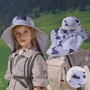 Cappello Da Sole Per Bambini All'aperto Nylon Asciugatura Rapida Impermeabile Tesa Larga Camouflage Cappello Da Pescatore Con Protezione Per Il Collo Regolabile Estate