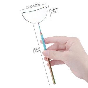 Rainbow stainless steel lash extension mirror with crescent shape and 14cm handle dimensions