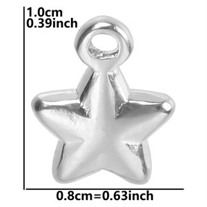 Macro view of 1.0cm silver stainless steel star pendant showing detailed dimensions