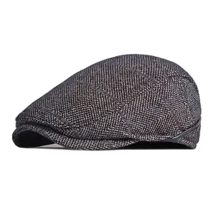 Classica coppola retrò in tweed grigio-marrone per uomo moda autunno e inverno stile