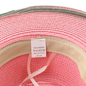 Pink Y2K Western straw hat with green trim and interior size 57cm label detail