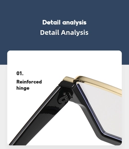 Detail view of stylish square black glasses frame with reinforced metal hinge structure