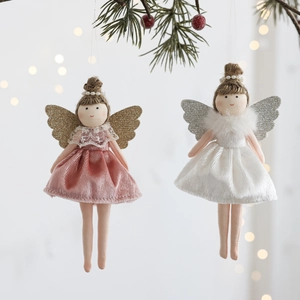 Cute ballet angel plush dolls in pink and white lace dresses for Christmas tree hanging