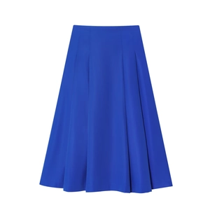 Jupe Mi-Longue Plissée Pour Femmes Taille Haute Ligne A Parapluie Couleur Unie Tissu Tissé Avec Poches Latérales Fermeture Éclair