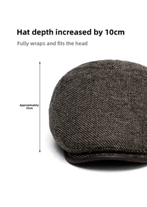 Detail view of tweed flat cap showing 10cm deepened structure for a snug fit