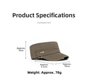 Detailed dimensions of olive green cotton cadet army cap with metal ventilation eyelets