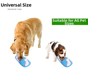 General size pet snuffle mat in slipper shape shown with both large and small dogs