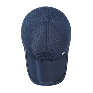 Casquette de baseball hiver homme bleu marine avec motif matelassé et cache-oreilles