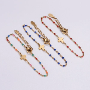 Bracciali a croce in acciaio inossidabile fatti a mano con perle colorate