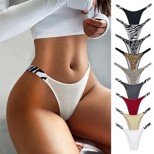 Women Panties Cotton Breathable V-Cut Thongs High Cut Sexy Underwear With Zebra Leopard Animal Print Wide Elastic Band