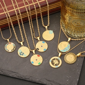 Pendant Necklace Stainless Steel Evil Eye Round Coin Enamel Gold Plated Aesthetic Minimalist Jewelry For Women