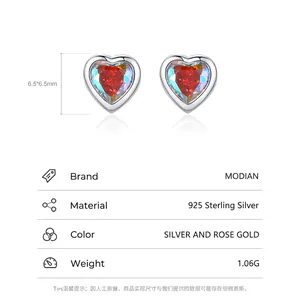 Boucles d'oreilles cœur en argent 925 avec zircons colorés en finitions argent et rose doré