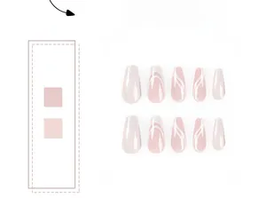 Macro detail of pink glitter and white swirl French nails in long ballerina shape
