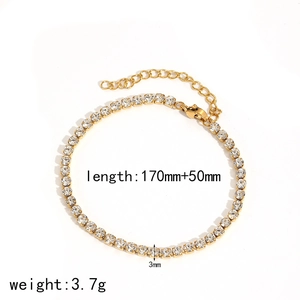 Bracelet tennis de luxe en acier inoxydable doré 18 carats avec zircons blancs de 3mm