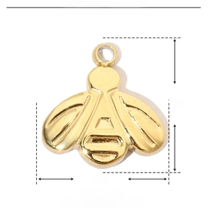 Detailed parameter display of gold bee charm showing 9mm size and stainless steel material