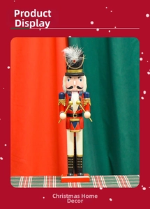 Detail of 40cm wooden nutcracker soldier with drum and festive red and white colors