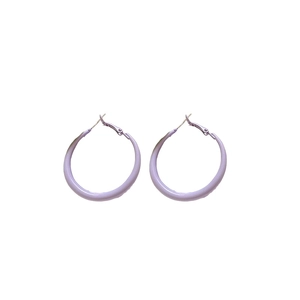 Minimalist light purple round hoop earrings with polished metal needles for women