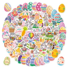 Detailed assortment of colorful waterproof Easter stickers with eggs and rabbits