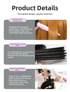 Detail of 17-teeth volumizing hair comb with pink tail for precise sectioning and styling