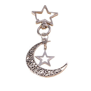 Silver hollow moon and star metal keychain pendant for bags and phone decoration
