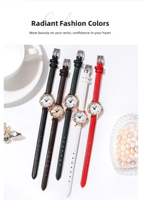 Flat lay of vintage ladies' small round quartz watches with textured leather straps