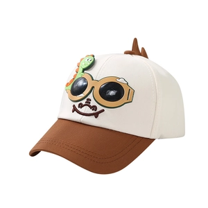 Casquette de baseball pour enfants avec dinosaure de dessin animé et lunettes orange 3D