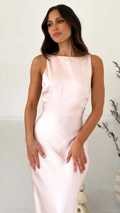 Detail of elegant satin evening dress showing the high-quality fabric texture and luster