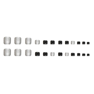 Sparkling silver glitter and solid black glossy press-on faux toenails set for women