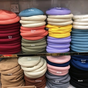 Selection of breathable linen knit berets in various colors like ice blue and wine red