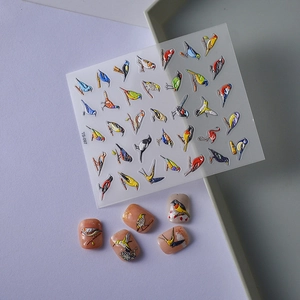 5D embossed bird nail stickers with colorful kingfisher and swallow designs for manicure