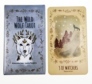 Detailed view of The Wild Wolf Tarot card box and 3 of Watchers Separation card