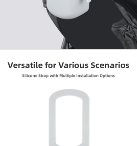 Close-up of flexible silicone stroller cup holder strap with multi-functional mounting