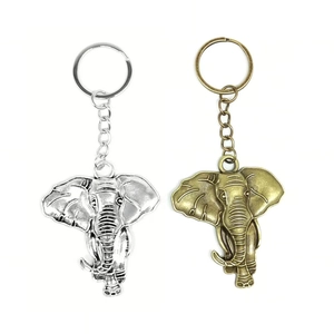 Vintage Elephant Head Keychain Zinc Alloy Metal Retro Animal Key Ring For Men Women Souvenir Gift Travel Memorial