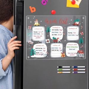 Acrylic magnetic weekly calendar wish list for fridge with markers and Christmas theme