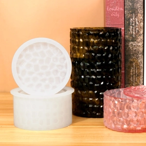 Macro detail of diamond texture silicone mold for DIY round stackable storage jar