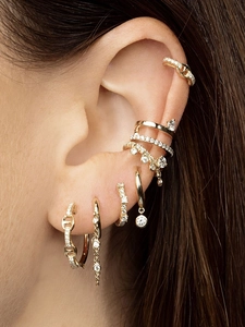 Irregular geometric S925 silver needle hoop earrings with pavé zircons and gold plating