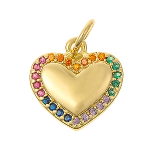 Gold heart pendant with colorful crystals and a small loop for DIY jewelry necklaces