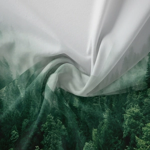 Detailed close-up of soft aurora forest tapestry fabric showing smooth texture and drapes