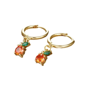 Exquisite gold S925 sterling silver hoop earrings with orange fruit gemstone pendants