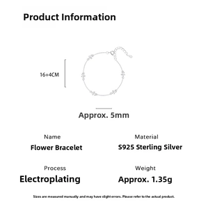Detail specifications of s925 sterling silver flower bracelet with 16+4cm chain