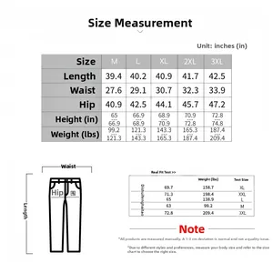 Detailed men's sportswear size chart with measurements in inches and fit recommendations