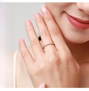 Close-up of eternity band ring with shimmering pavé set cubic zirconia in S925 silver