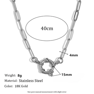Macro view of 4mm stainless steel link chain with 15mm spring clasp measurement detail